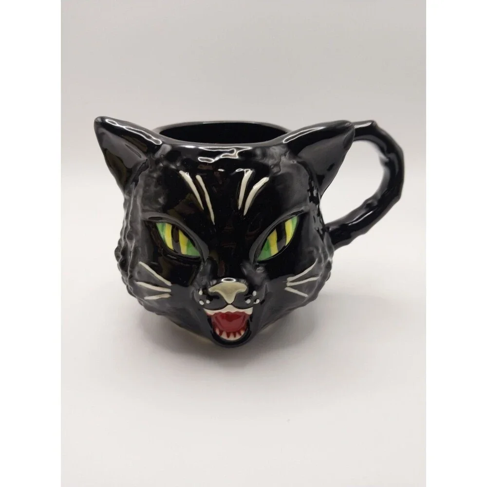 Williams Sonoma Figural Black Cat Coffee Mug Cup Halloween 2024